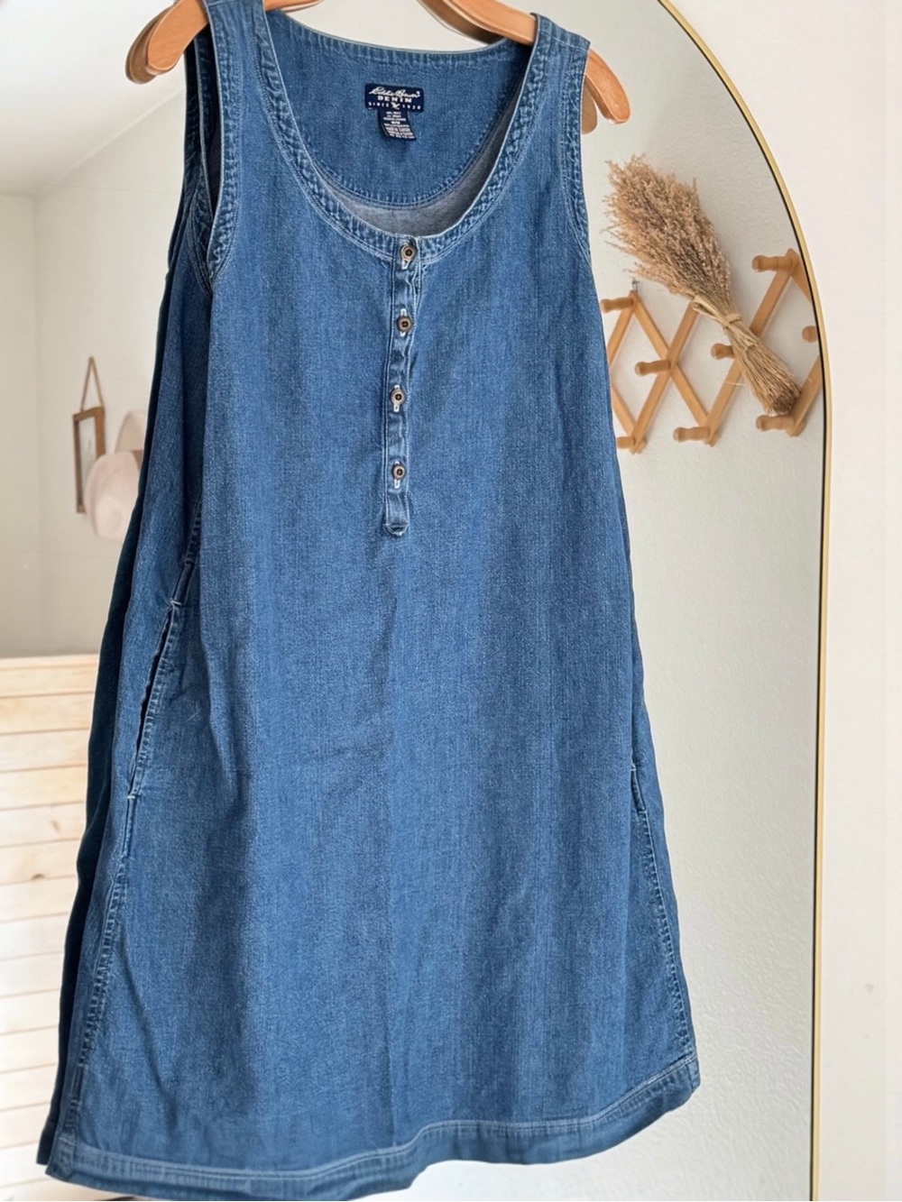 Vintage 90s Eddie Bauer Denim Jumper | Shift Dress (M) - Picture 2 of 5
